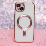 Миниатюра: Силиконов кейс bSmart Chrome Magsafe с протектори за камерите, За iPhone 14 (6.1), Розово-златен