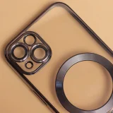 Миниатюра: Силиконов кейс bSmart Chrome Magsafe с протектори за камерите, За iPhone 14 Pro (6.1), Черен