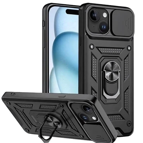 Силиконов твърд кейс bSmart Defender Slide, За iPhone 14 Plus (6.7), Черен