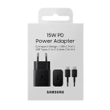 Миниатюра: Оригинално зарядно устройство комплект Samsung EP-T1510XBEGEU с кабел 15W USB-C, 220V Super Fast Charging в кутия, Черно