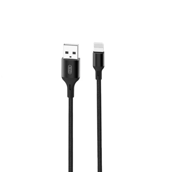 Кабел USB - Lightning, XO NB143 2.4A 2м плетен в кутия, Черен