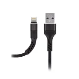 Миниатюра: Кабел USB - Lightning, Maxlife MXUC-01 1м в кутия 2A плетен с подсилени конектори, за iPhone, Черен