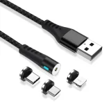 Миниатюра: Кабел USB - Lightning + USB-C + Micro USB, Maxlife MXUC-02 1м магнитен, 2A, Черен