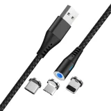 Миниатюра: Кабел USB - Lightning + USB-C + Micro USB, Maxlife MXUC-02 1м магнитен, 2A, Черен