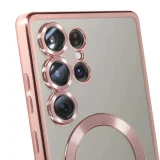 Миниатюра: Силиконов кейс bSmart Chrome Magsafe с протектори за камерите, За Samsung Galaxy S26 Ultra, Розово-златен
