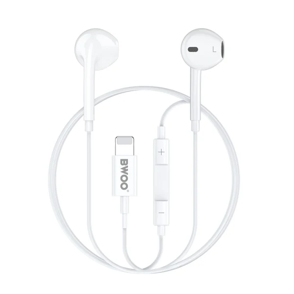 Слушалки BWOO HF179 с Lightning и контрол на звука, бели