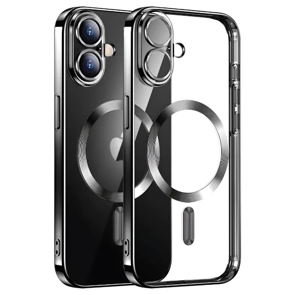 Силиконов кейс bSmart Chrome Magsafe с протектори за камерите, За iPhone 17 (6.3), Черен