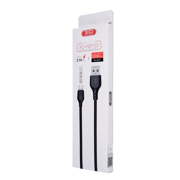 Кабел USB - Micro USB, XO NB103 2м 2,1A в кутия, Черен