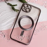 Миниатюра: Силиконов кейс bSmart Chrome Magsafe с протектори за камерите, За iPhone 13 (6.1), Черен