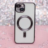 Миниатюра: Силиконов кейс bSmart Chrome Magsafe с протектори за камерите, За iPhone 13 (6.1), Черен