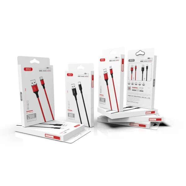 Кабел USB - Lightning, XO NB143 2.4A 2м плетен в кутия, Черен