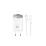 Миниатюра: Зарядно устройство комплект XO CE20 PD 30W 1x USB-C +  кабел USB-C - USB-C, Бяло