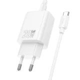 Миниатюра: Зарядно устройство комплект HOCO N60, 20W, 3A, 1x USB-C + кабел USB-C, Бяло