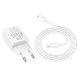 Миниатюра: Зарядно устройство комплект HOCO N60, 20W, 3A, 1x USB-C + кабел USB-C, Бяло
