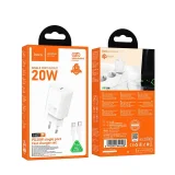 Миниатюра: Зарядно устройство комплект HOCO N60, 20W, 3A, 1x USB-C + кабел USB-C, Бяло