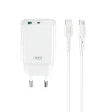 Миниатюра: Зарядно устройство комплект XO CE30 PD 30W 1x USB-C 1x USB-A + USB-C - Lightning кабел, Бяло