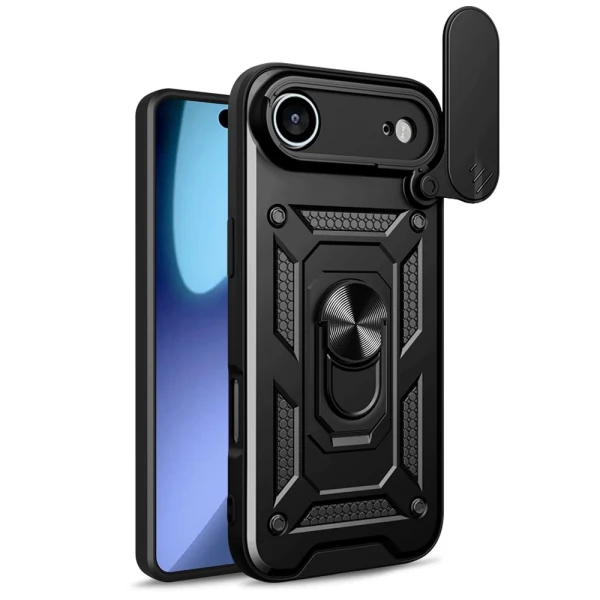 Силиконов твърд кейс bSmart Defender Slide, За iPhone 17 Air (6.9), Черен