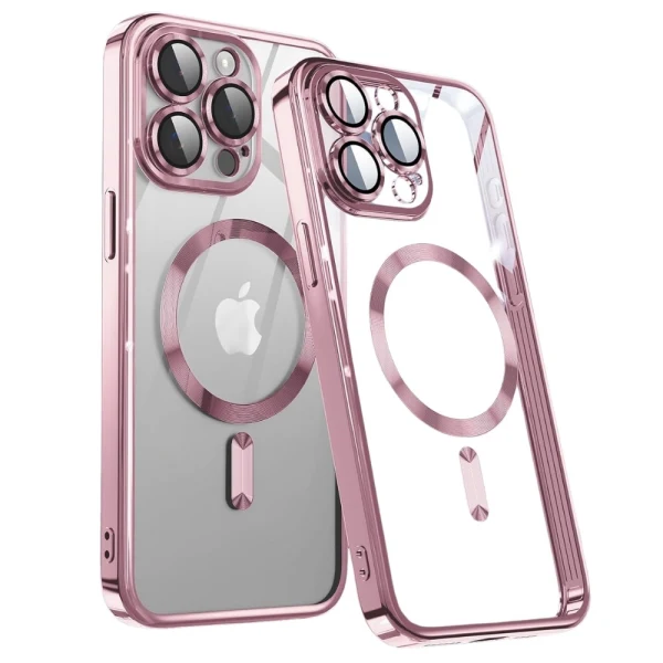 Силиконов кейс bSmart Chrome Magsafe с протектори за камерите, За iPhone 17 Pro / 18 Pro, Розово-златен