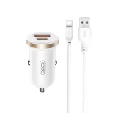 Миниатюра: Зарядно устройство за кола комплект XO CC56 PD 30W QC 1x USB 1x USB-C с кабел USB-A - USB-C, Бял