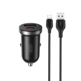 Миниатюра: Зарядно устройство за кола комплект XO CC56 PD 30W QC 1x USB 1x USB-C с кабел USB - USB-C, Черен