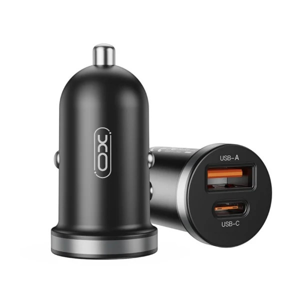 Зарядно устройство за кола адаптер XO CC56 PD 30W QC 1x USB-A 1x USB-C, Черен