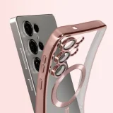 Миниатюра: Силиконов кейс bSmart Chrome Magsafe с протектори за камерите, За Samsung Galaxy S25 Ultra, Розово-златен