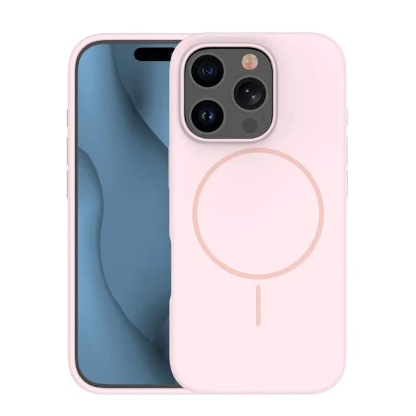 Кейс Silicone Thin Mag за iPhone 16 Pro (6.3), светлорозов