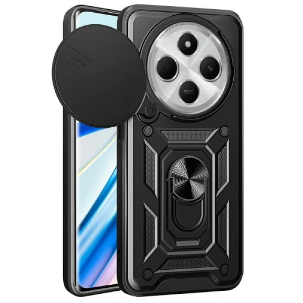 Силиконов твърд кейс bSmart Defender Slide, За Xiaomi Redmi 14C, Черен