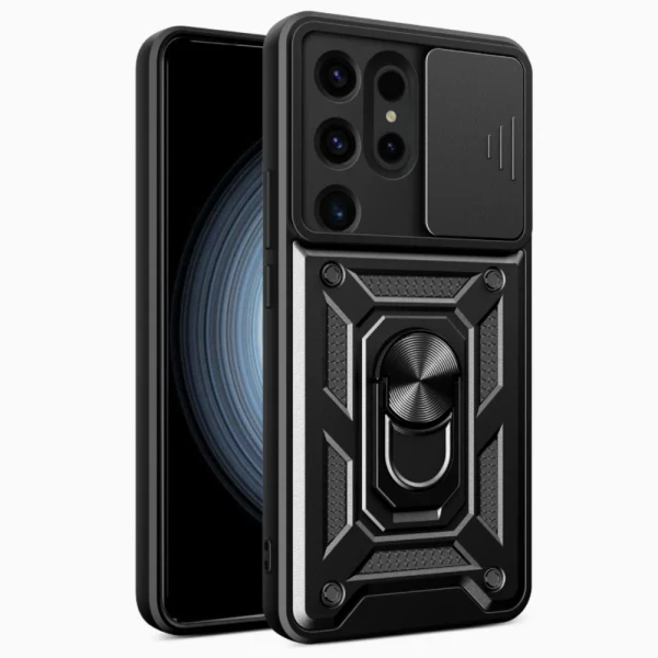 Силиконов твърд кейс bSmart Defender Slide, За Samsung Galaxy S25 Ultra, Черен