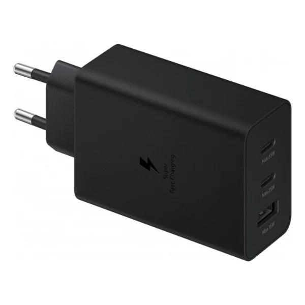 Оригинално зарядно устройство адаптер Samsung EP-T6530NBEGEU 65W, 3.5A, 1x USB-A - 2x Type C, Super Fast Charging в кутия, Черно