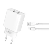 Миниатюра: Зарядно устройство комплект XO CE02C 2x USB 2,1A + Micro USB кабел, Бяло