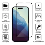 Миниатюра: Стъклен протектор за дисплей Vmax 9D с цяло лепило, За iPhone 16 Plus (6.7), Черен