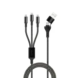 Миниатюра: Кабел USB-A + USB-C - Lightning + 2x USB-C, Maxlife ALLin1, 1м 66W, Черен