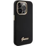 Миниатюра: Оригинален кейс Guess Silicone Script Metal Logo and Frame, За iPhone 16 Pro (6.3), Черен