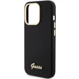 Миниатюра: Оригинален кейс Guess Silicone Script Metal Logo and Frame, За iPhone 16 Pro (6.3), Черен
