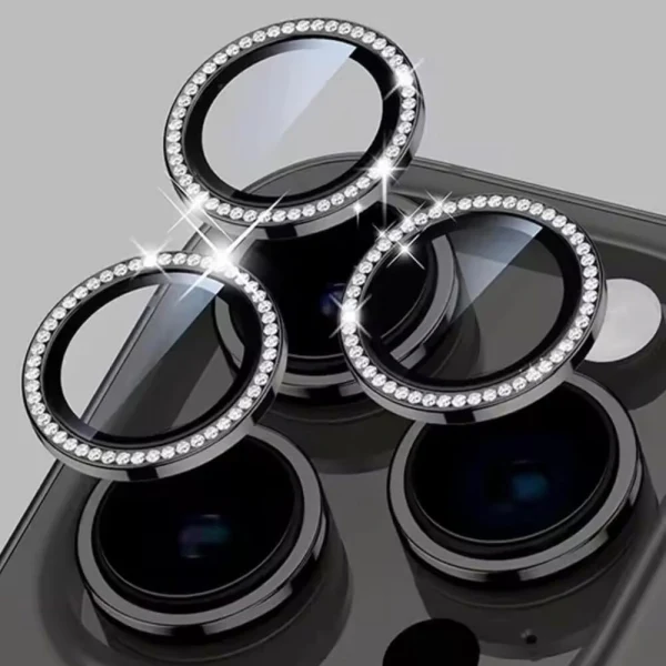 Протектор задна камера метални рингове с камъни MBX за iPhone 17 Pro, 17 Pro Max, Черен