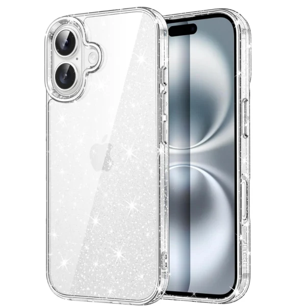 Силиконов кейс Shine 2 mm брокатен, За iPhone 16 (6.1), Прозрачен