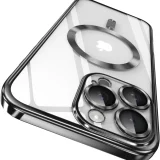 Миниатюра: Силиконов кейс bSmart Chrome Magsafe с протектори за камерите, За iPhone 16 Pro Max (6.9), Черен
