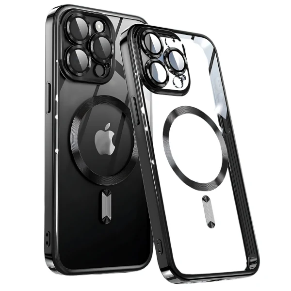 Силиконов кейс bSmart Chrome Magsafe с протектори за камерите, За iPhone 16 Pro (6.3), Черен