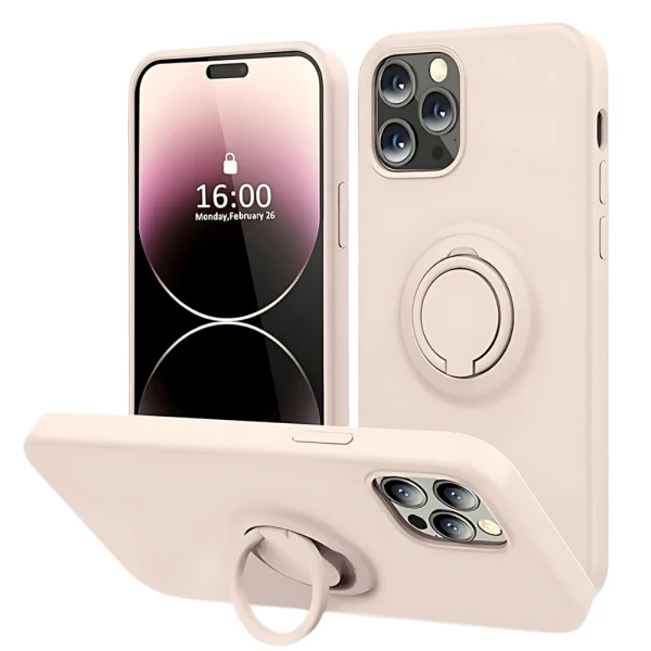 Силиконов кейс bSmart Finger Grip, За iPhone 16 (6.1), Бледорозов