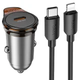 Миниатюра: Зарядно устройство за кола комплект HOCO NZ16 PD 30W 1x USB-C с кабел USB-C - Lightning, Черен