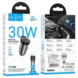 Миниатюра: Зарядно устройство за кола комплект HOCO NZ16 PD 30W 1x USB-C с кабел USB-C - Lightning, Черен