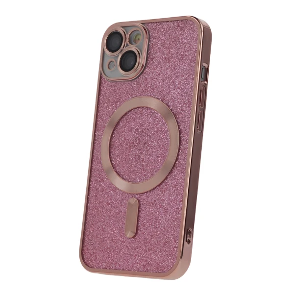 Силиконов кейс bSmart Glitter Chrome Magsafe с протектори за камерите, За iPhone 15 Plus (6.7), Розов