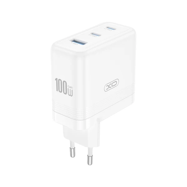 Зарядно устройство адаптер 100W 2x USB-C 1x USB, XO CE35 PD, Бял