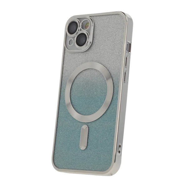 Силиконов кейс bSmart Glitter Chrome Magsafe с протектори за камерите, За iPhone 15 Plus (6.7), Сребрист преливащ