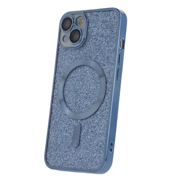 Силиконов кейс bSmart Glitter Chrome Magsafe с протектори за камерите, За iPhone 15 Plus (6.7), Син