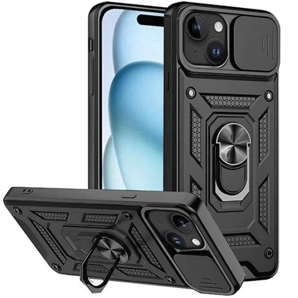 Силиконов твърд кейс bSmart Defender Slide, За iPhone 15 Plus (6.7), Черен