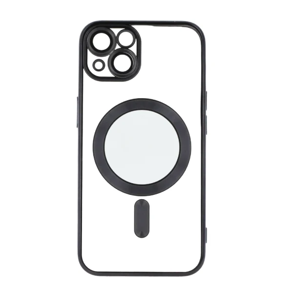 Силиконов кейс bSmart Chrome Magsafe с протектори за камерите, За iPhone 15 (6.1), Черен