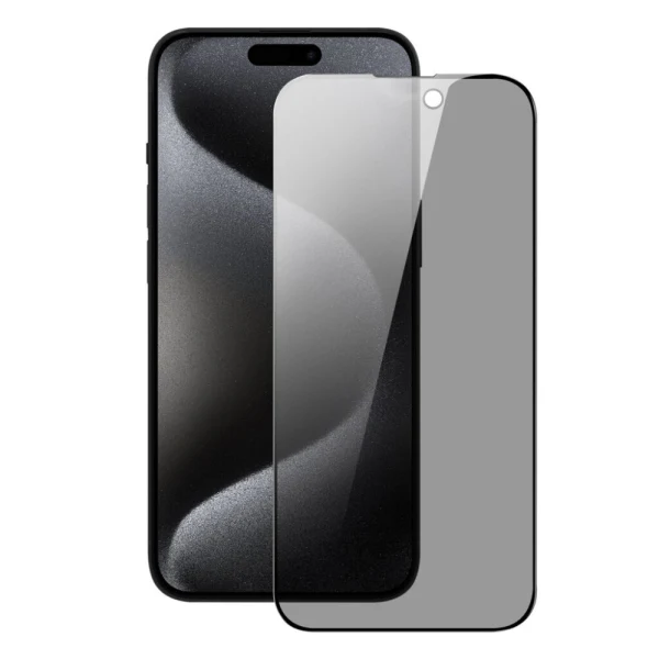 Стъклен протектор MBX 5D Full Privacy с цяло лепило, За iPhone 15 Pro Max (6.7), Черен