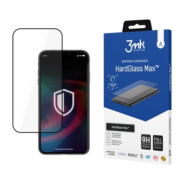 Стъклен протектор 3mk HardGlass Max™ с цяло лепило, За iPhone 15 Plus (6.7), Черен